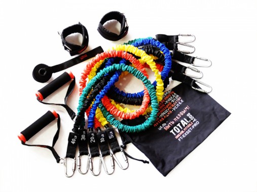 Набор эспандеров трубчатых в защитных чехлах (5 шт.) и аксессуаров в сумке Набор эспандеров трубчатых в защитных чехлах (5 шт.) и аксессуаров в сумке