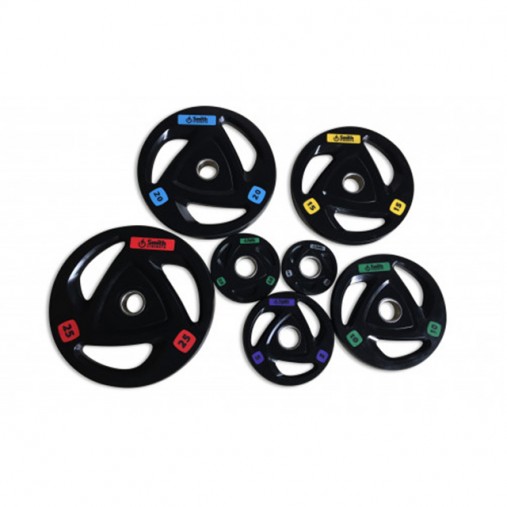 Диск для штанги Smith WP085-20 c 3-м хватом, обрезиненный, 20кг Диск для штанги Smith WP085-20 c 3-м хватом, обрезиненный, 20кг