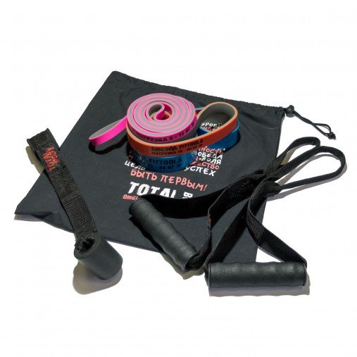 Набор из трех двуцветных эспандеров с аксессуарами в сумке OFT Набор из трех двуцветных эспандеров с аксессуарами в сумке OFT